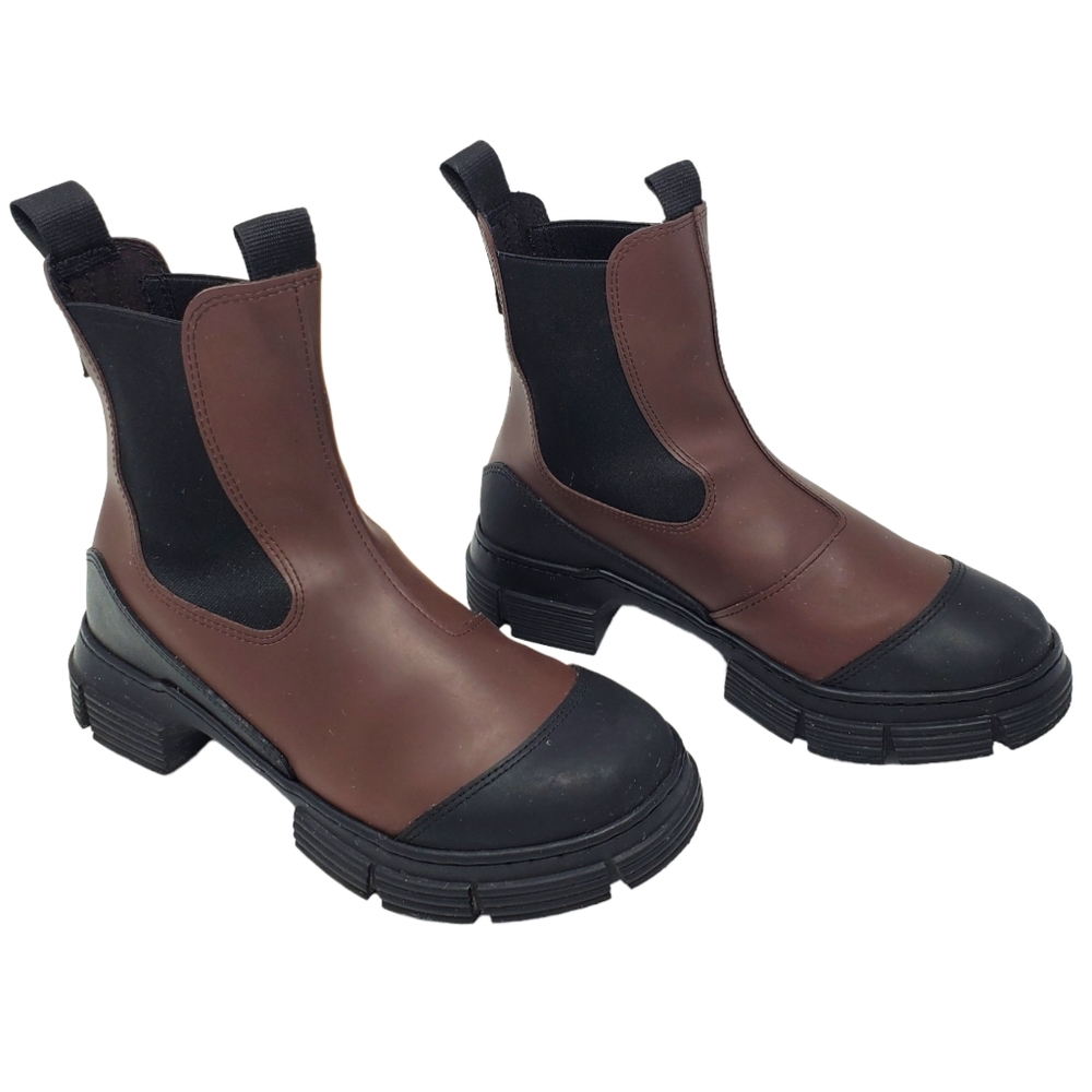 Ganni Lug Sole Chelsea Boot City Chunky Sole  Brown Rain Boot Rubber 38